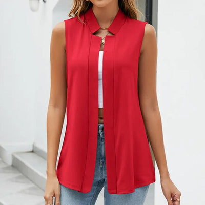 Elegante effen mouwloze vestcardigan voor dames - opstaande kraag zomeroutfit Ritchy's Shop