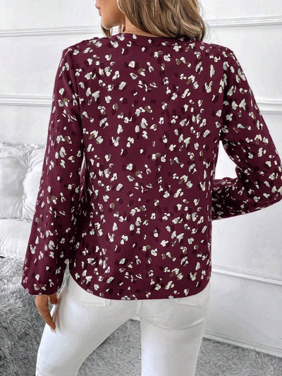 Elegante blouse met lange mouwen en V-hals voor dames, all-over print, tops met lange mouwen Nexora Store