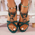 Dames ronde neus vintage platte vakantie stijl sandalen met kralen Ritchy's Shop