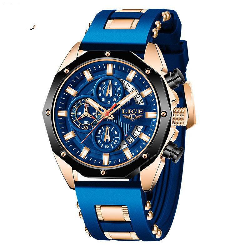 Mode Herenhorloges luxe siliconen sporthorloge heren quartz waterdicht blauw goud