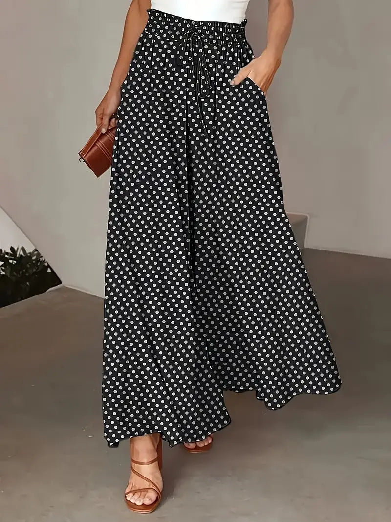 Broek met stippenprint, modieuze losse elastische taille, wijde broeken voor dameskleding Mijn winkel
