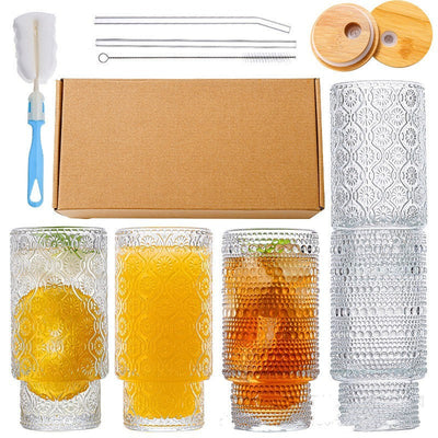 16oz glazen drank met bamboehouten afdekking en tape-rietje Nexora Store