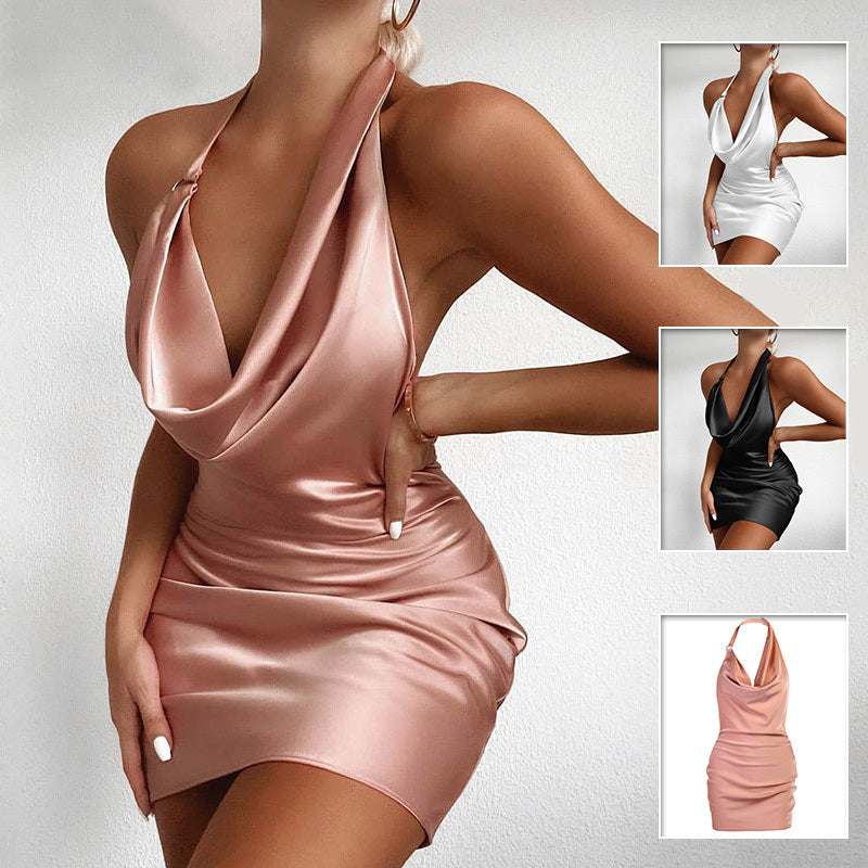 Satijnen feestjurk satijnen slipdress met verstelbare spaghettibandjes in roze, wit en zwart, elegante mini- tot midi-jurk
