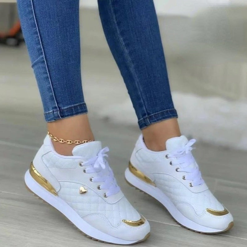Geruite sneakers voor dames met patchwork veterschoenen en liefdesdecoratie Nexora Store