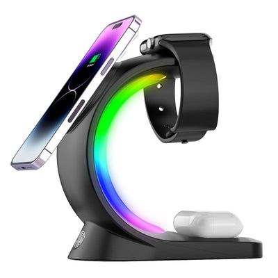 4 In 1 Magnetic Wireless Charger Fast Charging For Smart Phone Atmosphere Light Charging Station For Airpods Pro I-phone Watch Nexora Store