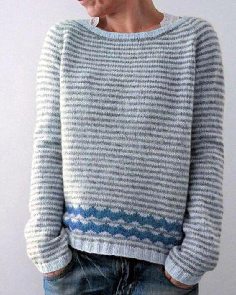 Damesmode ronde hals multicolor losse vrijetijds trui gebreide trui Ritchy's Shop