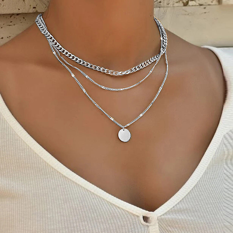 Vrouwen meerlaagse ketting in modieuze schijf hanger sleutelbeen ketting kettingen persoonlijkheid sieraden Nexora Store