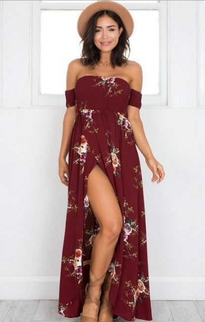 Boho-stijl lange jurk voor dames, off-shoulder strand zomerjurken Nexora Store