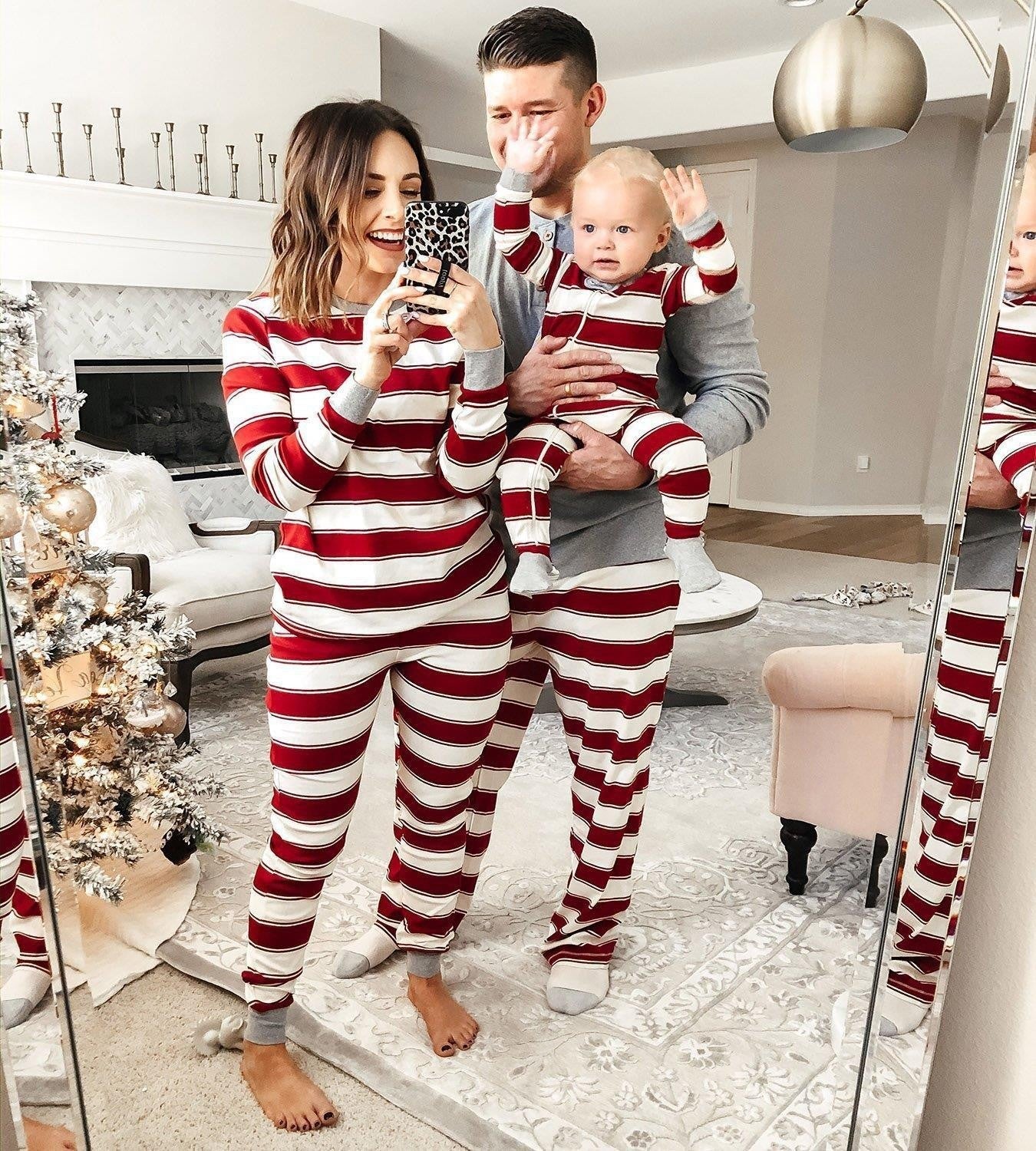 Ouder-kind gestreepte kerstfamilieset Nexora Store