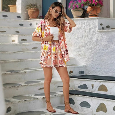 Damesoverhemd en elastische tailleshorts casual pak Nexora Store