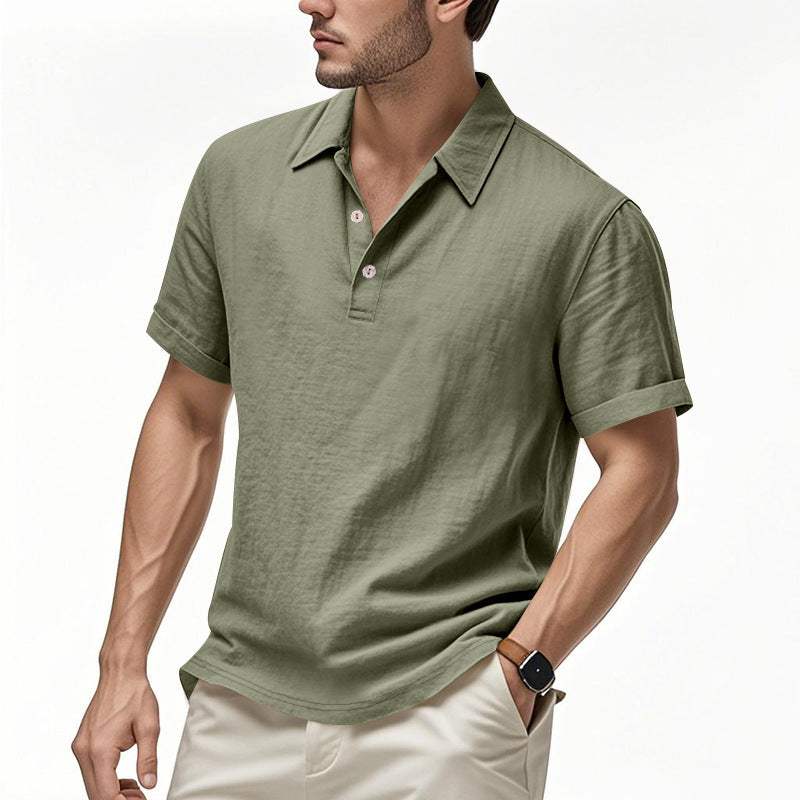 Heren Brits casual poloshirt met gesp en losse linnen revers Nexora Store