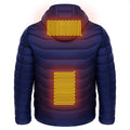 Elektrische verwarmde jas in donkerblauw met verwarmde zones op rug en nek voor optimaal ski comfort