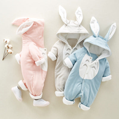 De nieuwe katoenen gevoerde katoenen baby romper verdikte chinchilla capuchon katoenen baby rompertjes pasgeboren gaan klimkleding Ritchy's Shop