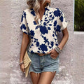 Grote bloemenprint V-hals vleermuismouwen casual los overhemd Nexora Store