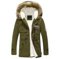 Legergroene heren winter warme jas met dikke gewatteerde voering en lange bontkraag parka fleece