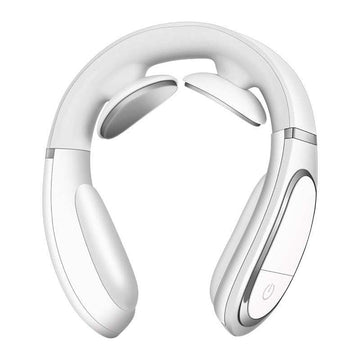 Elektrische slimme schoudermassager met verwarmingsfunctie en drie massageprogramma's in wit kunststof en siliconen