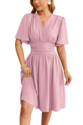 V-hals getailleerde taille flare-mouwen modejurk voor dames Ritchy's Shop