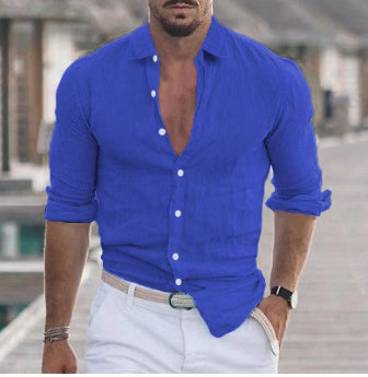 Herenoverhemd met lange mouwen en knoopjes, casual effen tops voor lente en herfst Nexora Store