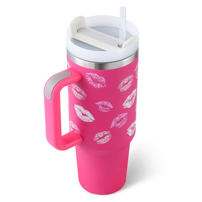 40 Oz Tumbler met handvat, rietje, geïsoleerd, roestvrij staal, morsbestendig, vacuüm koffiebeker, beker met deksel, taps toelopende mok, cadeaus voor Valentijnsliefhebbers, geschikt voor in de auto, sportschool, kantoor, reizen Ritchy's Shop