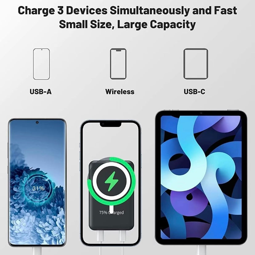 Powerbank Magnetische Draagbare Draadloze Snellader 10000mAh Type-C Kabel LED-scherm 22,5W PD Snellaadverlichting Mag-Safe Batterijpakket Voor iPhone 15 14 13 12 Mini Pro Pro Max Apparaten Digitaal Nexora Store