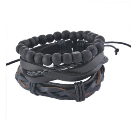 Leren armband voor heren, armband met meerdere lagen kralen, punk wikkelarmbanden voor dames, vintage punk sieraden voor heren. Nexora Store