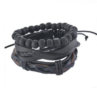 Leren armband voor heren, armband met meerdere lagen kralen, punk wikkelarmbanden voor dames, vintage punk sieraden voor heren. Nexora Store
