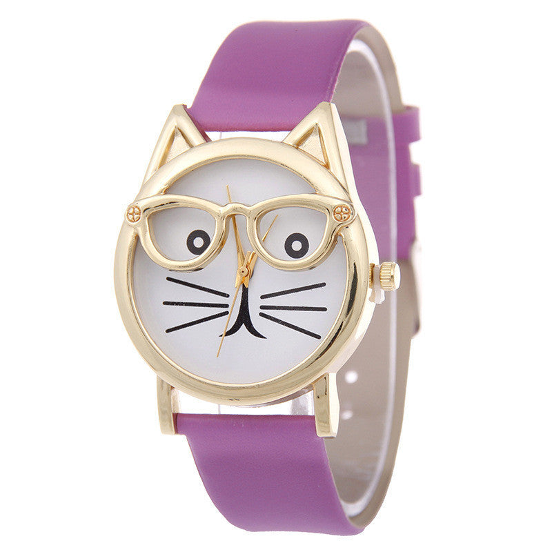 Cartoon Watch With Glasses Cat Student Belt Watch Women's Quartz Watch Gift Watch Nexora Store