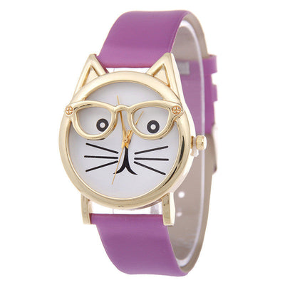 Cartoon Watch With Glasses Cat Student Belt Watch Women's Quartz Watch Gift Watch Nexora Store