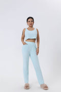 3-delige sets zachte lichtblauwe crop top en broek lounge set vrouwelijk comfortabel