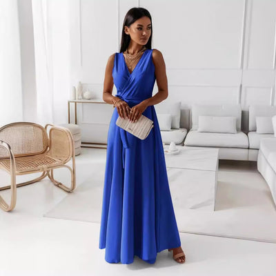 V-hals mouwloze jurk met riem Zomermode Feestclub Avond Maxi-jurken voor dameskleding Nexora Store