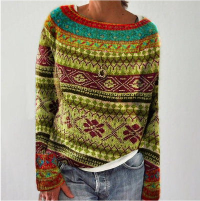 Damesmode ronde hals multicolor losse vrijetijds trui gebreide trui Ritchy's Shop