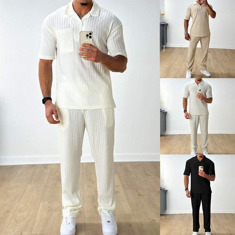 Mode Casual Polo Korte Mouw Overhemd Broek Tweedelig Set Herenpak Ritchy's Shop