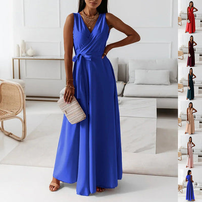 V-hals mouwloze jurk met riem Zomermode Feestclub Avond Maxi-jurken voor dameskleding Nexora Store