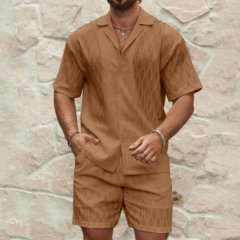 Heren Trainingspakken Zomermode Effen Los Casual Tweedelig Revers Knoop Shirt Shorts Strandvakantie All-match Outfits Mannelijk Ritchy's Shop