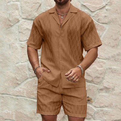 Heren Trainingspakken Zomermode Effen Los Casual Tweedelig Revers Knoop Shirt Shorts Strandvakantie All-match Outfits Mannelijk Ritchy's Shop