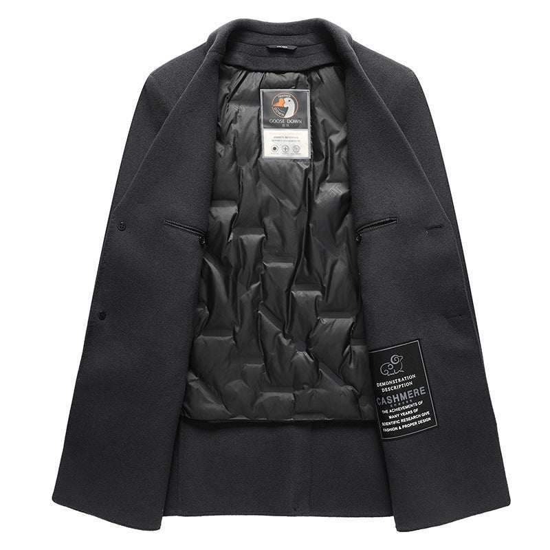 Handgemaakte dubbelzijdige wollen goederen, middellange kostuumkraag, ganzendons, uitneembare voering, casual jas Ritchy's Shop