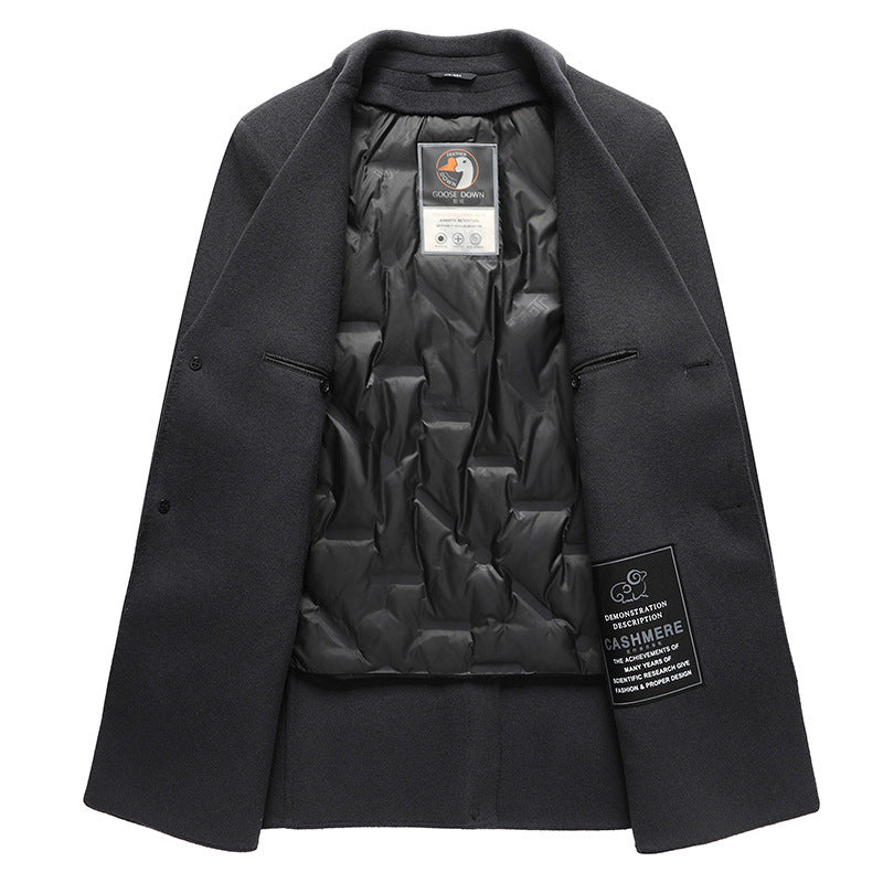Handgemaakte dubbelzijdige wollen goederen, middellange kostuumkraag, ganzendons, uitneembare voering, casual jas Ritchy's Shop