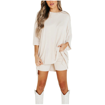 Zomer Shorts Pak Mode Losse Korte Mouwen T-shirt En Slanke Strakke Broek Dameskleding Ritchy's Shop