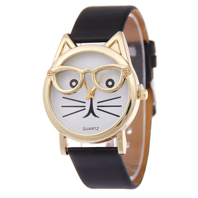 Cartoon Watch With Glasses Cat Student Belt Watch Women's Quartz Watch Gift Watch Nexora Store