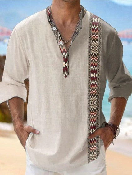 Dun casual digitaal bamboe linnen Hawaiiaans overhemd met lange mouwen Nexora Store