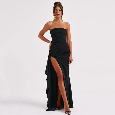 Strapless split lange jurk zomermode geplooide bruidsmeisjesjurk voor damesfeest bruiloftskleding Mijn winkel