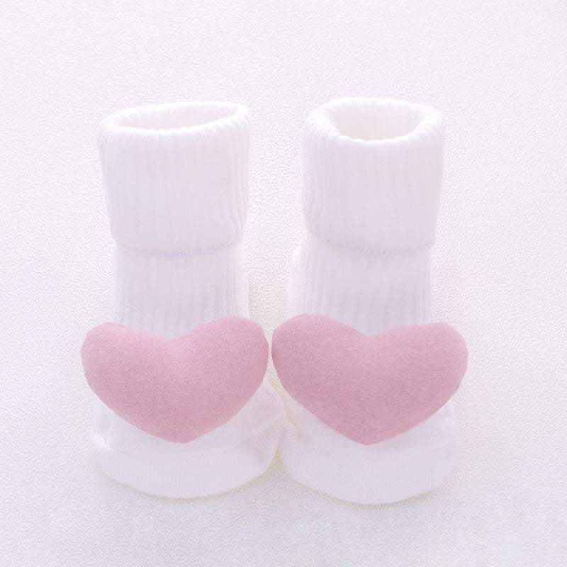 witte babysokjes met roze hartvormige appliques, zachte katoenen baby sokjes ademend en zweetabsorberend