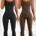 Dames tanktop met jarretels in zwarte en bruine spandex, taillemodel met lange mouwen en knoopdetails