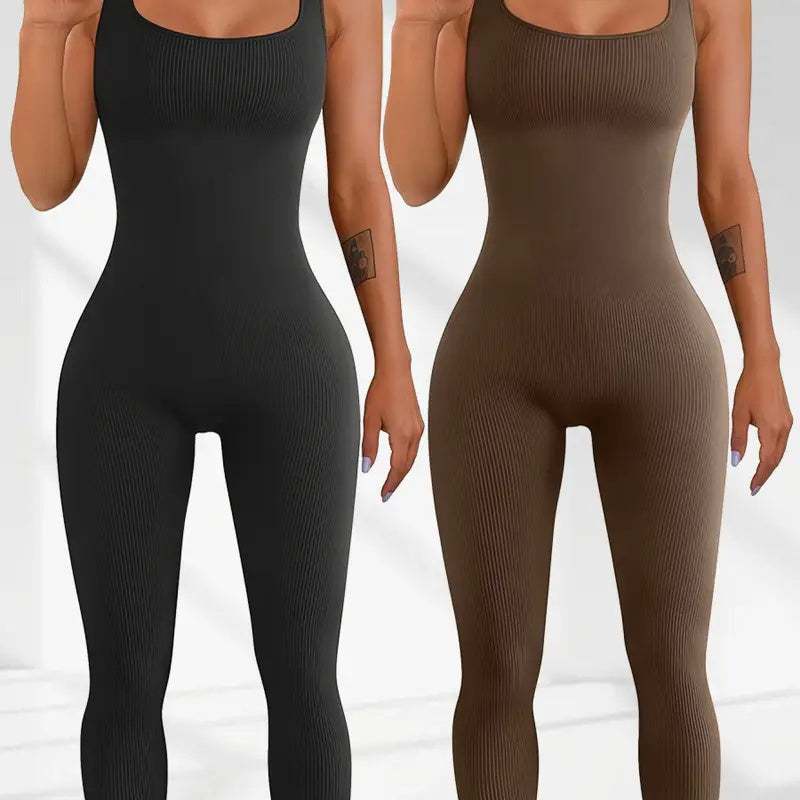 Dames tanktop met jarretels in zwarte en bruine spandex, taillemodel met lange mouwen en knoopdetails