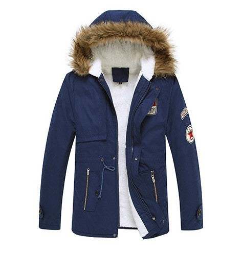 Heren winter warme dikke gewatteerde jas lange bontkraag legergroene parka fleece Ritchy's Shop