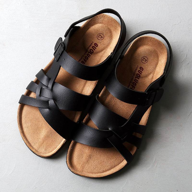 Eenvoudige, uitgeholde, platte kurken pantoffels voor heren Ritchy's Shop