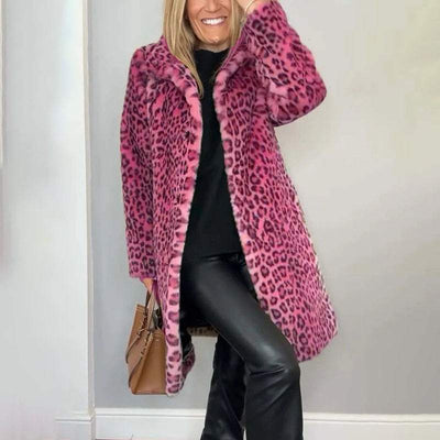 Women's Leopard Print Plush Jacket, Cozy Loose-Fit Warm Coat Elegant Medium-Length Fall Winter Outwear Nexora Store