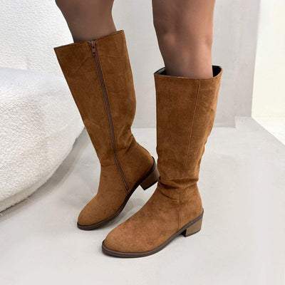 Chunky Heel Small Slim Suede Over The Knee Side Zipper Boots Nexora Store