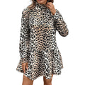 Luipaardprint, staande kraag, lange mouwen, een swingjurk voor dames Nexora Store