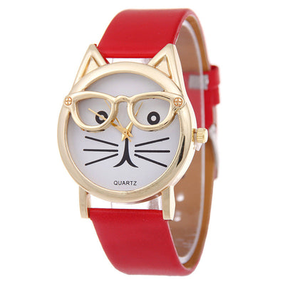 Cartoon Watch With Glasses Cat Student Belt Watch Women's Quartz Watch Gift Watch Nexora Store
